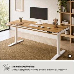 Elektrický písací stôl sit-stand so zásuvkou a bezdrôtovou nabíjačkou Qi biely/zlatý dub, 1600 mm: ELLIS