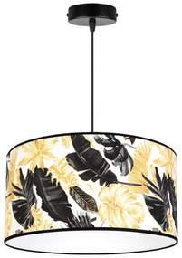 Závesné svietidlo Gold Flowers, 1x biele textilné tienidlo s kvetinovým vzorom, (výber z 2 farieb konštrukcie), (fi 40cm)