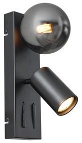 Moderné nástenné svietidlo čierne 2-svetlá naklápacie s portom USB-C - Lesly