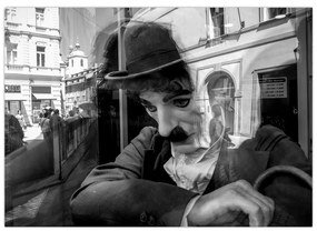 Sklenený obraz - Charles Chaplin v Prahe (70x50 cm)