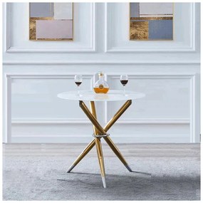Tempo Kondela Jedálenský stôl/kávový stolík,  biela/gold chróm zlatý, priemer 80 cm, DONIO