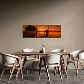Obraz rybára (s hodinami) (90x30 cm)