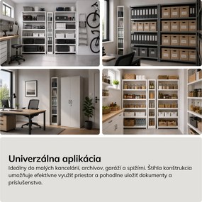 Úzky kovový archivačný regál na dokumenty biely, 250x1950x450 mm: TIM
