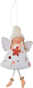 Biela látková závesná dekorácia anjel s hviezdičkou - 8*3*15 cm