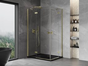 Mexen Mist-H Duo, 2-krídlový výklopný sprchový kút 110 x 70 cm, číre sklo, zlatý lesklý profil, 8A5-110L-070P-50-00