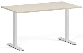 Výškovo nastaviteľný stôl, 140x80 cm, 2 motory, biela podnož, breza