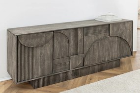 Dizajnová 3D komoda z mangového masívu Art Deco dymová šedá 170cm
