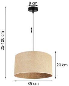 Závesné svietidlo Juta, 1x jutové tienidlo, (výber z 2 farieb konštrukcie), (fi 35cm)