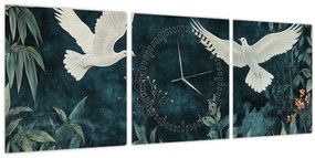 Obraz - Dve holubice (s hodinami) (90x30 cm)