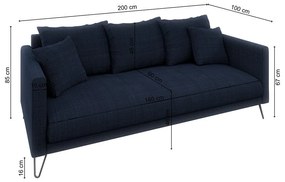 Tmavomodrá ženilková pohovka 200 cm Freya – Ropez