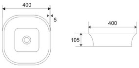 Mereo, Umývadlo na dosku bez prepadu, 400x400x105 mm, štvorcové, keramické, MER-UC404011S1