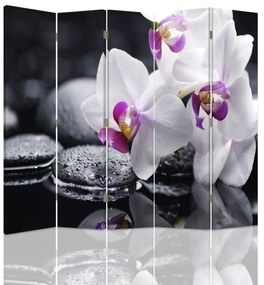 Ozdobný paraván Květiny Zen orchidej - 180x170 cm, päťdielny, obojstranný paraván 360°