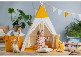 lovel.sk Detský teepee stan Krémovo - horčicový pompom + podložka, dekoračné vankúšiky moon