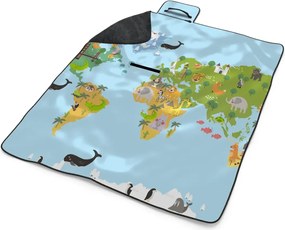 Sablio Plážová deka Zvieracia mapa sveta: 200x140 cm