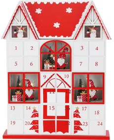 Adventný kalendár s LED svetielkami Santa´s house červená, 29 x 7 x 37 cm