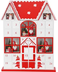 Adventný kalendár s LED svetielkami Santa´s house červená, 29 x 7 x 37 cm