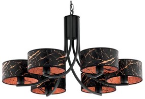 Jupiter 2108- Luster na reťazi ARTHUR 6xE27/15W/230V čierna/oranžová/mramorový dekor