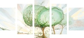 5-dielny obraz stromy na pastelovom poli - 200x100