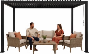 JU Pergola s lamelami 3 x 4 m, hliníková, s plochou strechou, 2-dielna, čierna