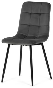 Židle jídelní, šedá sametová látka, nohy černý kov