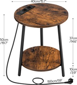 Kulatý odkládací stolek Vasagle Leky 40 cm s nabíjecí stanicí hnědý/černý