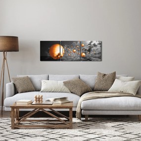 Obraz oranžových abstraktných gulí (s hodinami) (90x30 cm)