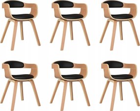 vidaXL Stolové stoličky, 6 ks, čierne, ohýbané drevo a umelá koža