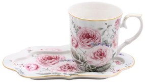HOME ELEMENTS Porcelánový hrnček 360 ml s podšálkou, Ruža