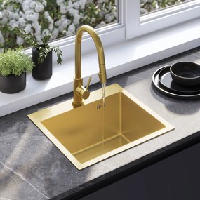 Rea Leo, 1-komorový oceľový drez 500x450x185 mm, zlatá matná, ZLE-06004