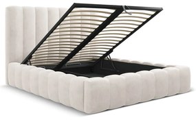Krémová čalúnená dvojlôžková posteľ s úložným priestorom a roštom 200x200 cm Kelp – Micadoni Home