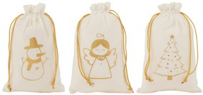 3ks zamatové krémové vrecká s anjelikom, stromčekom a snehuliakom - 18*28 cm