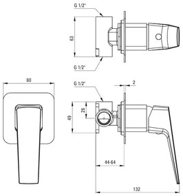 Deante Blur, sprchová podomietková batéria bez prepínaču, chrómová, DEA-BQL_044L