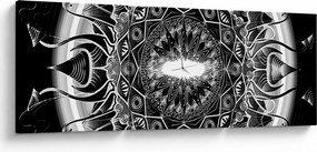 Obraz čiernobielych ornamentov (s hodinami) (90x30 cm)