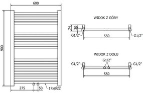 Mexen Mars, elektrické vykurovacie teleso 900 x 600 mm, 300 W, zlatá lesklá, W110-0900-600-2300-50