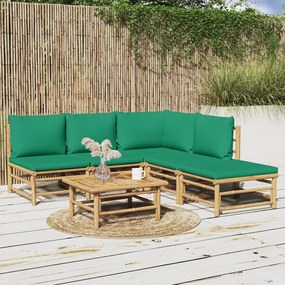6-dielna záhradná sedacia súprava zelené vankúše bambus 3155167