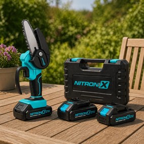 Akumulátorová ručná mini píla NITRONIX 4792 + 2× batéria + 2× lišta + 2× reťaz