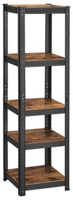 Regál s 5 policami, nastaviteľný, nosnosť 400 kg, rustikálny hnedý