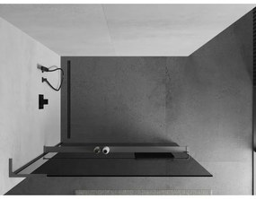 Mexen Kioto+ L, sprchová zástena Walk-In s poličkou a vešiakom 120 x 200 cm, 8mm šedé sklo, grafitový profil, 800-120-123-95-40