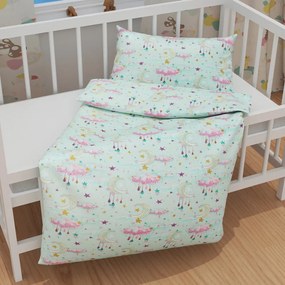 Biante Detské bavlnené posteľné obliečky do postieľky Sandra SA-522 Mesačná obloha na mintovom Do postieľky 100x135 a 40x60 cm