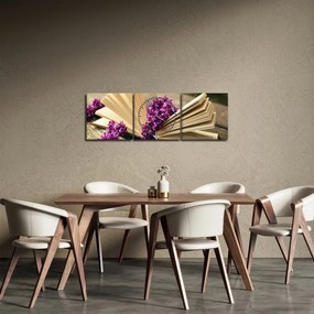 Obraz knihy s levanduľou (s hodinami) (90x30 cm)