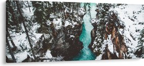 Obraz - horská rieka v zime (120x50 cm)