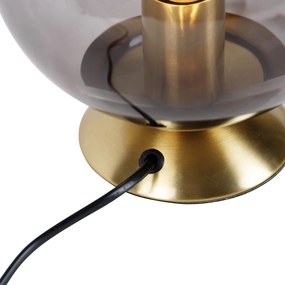 Art Deco stolná lampa mosadz s dymovým sklom - Pallon