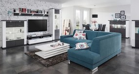 Široká vitrína Caracas typ 22, grafit/biely lesk, s osvetlením