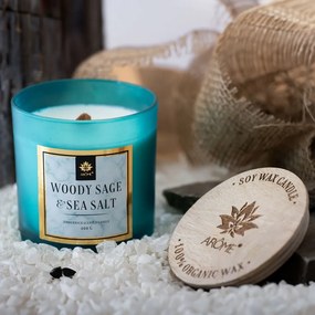 Arome Sójová sviečka 400 g s dreveným knôtom a viečkom, Woody Sage and Salt