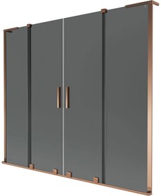 Mexen Velar L Duo, 2-krídlová posuvná vaňová zástena 200 x 150 cm, 8mm šedé sklo, ružové zlato, 896-200-003-42-60