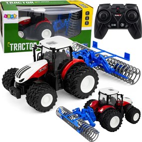 LEAN Toys Traktor s poľnohospodárskym valcom, diaľkovo ovládaný RC, červené svetlá, mierka 1:24