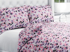 Biante Bavlnené posteľné obliečky Sandra SA-330 Ružovo-fialovo-čierne trojuholníčky Predĺžené 140x220 a 70x90 cm