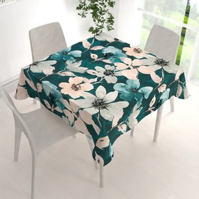 Biante Zamatový štvorcový obrus Tamara TMR-027 Veľké kvety na tmavo zelenom 100x100 cm