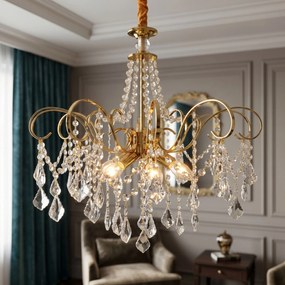 Toolight Toolight, krištáľová závesná lampa Ø60 cm, 6×E14, SWE081-CP, zlatá lesklá, OSW-30210