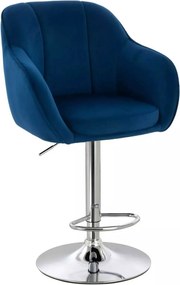 LuxuryForm DESIGN Barová stolička AVOLA VELUR na striebornom tanieri - modrá